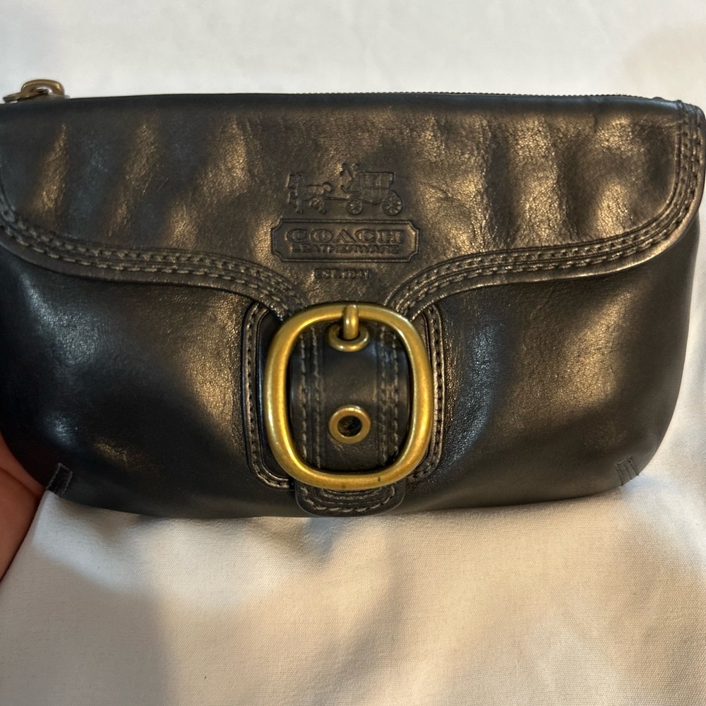 Coach Black Leather Pouch with Gold Accent